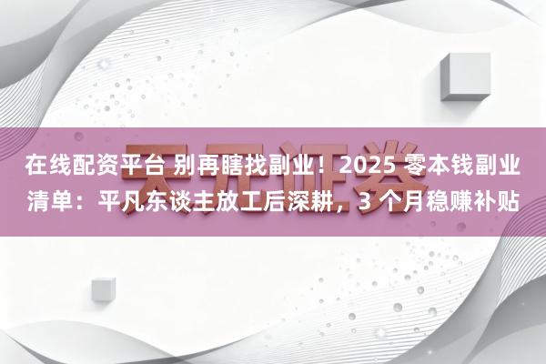 在线配资平台 别再瞎找副业！2025 零本钱副业清单：平凡东谈主放工后深耕，3 个月稳赚补贴