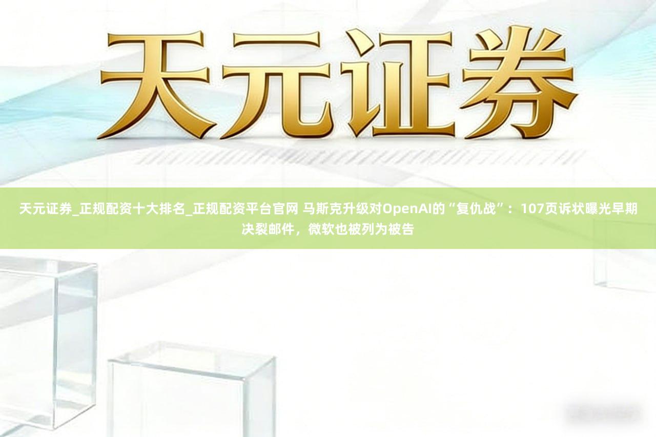 天元证券_正规配资十大排名_正规配资平台官网 马斯克升级对OpenAI的“复仇战”：107页诉状曝光早期决裂邮件，微软也被列为被告